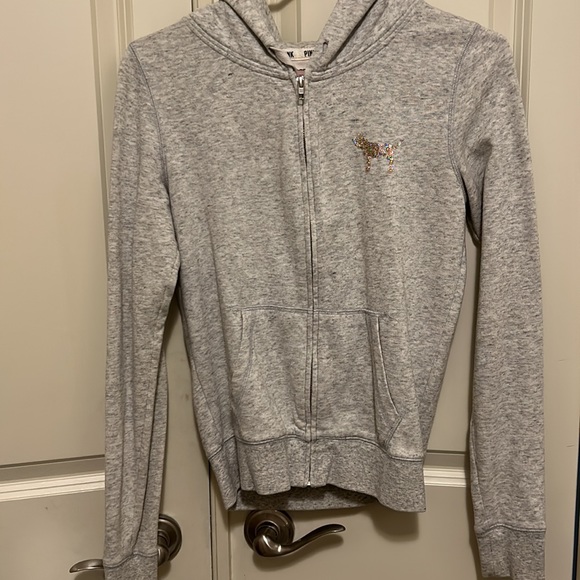 Victoria's Secret PINK Sequin Bling Hoodie Gray SMALL Gold Black Tiger Stripes - Picture 3 of 5